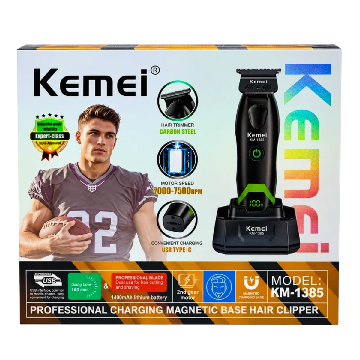 Combo Barbería Kemei KM-1386 + KM-1385 + Shaver KM-3383 con 3 Bases