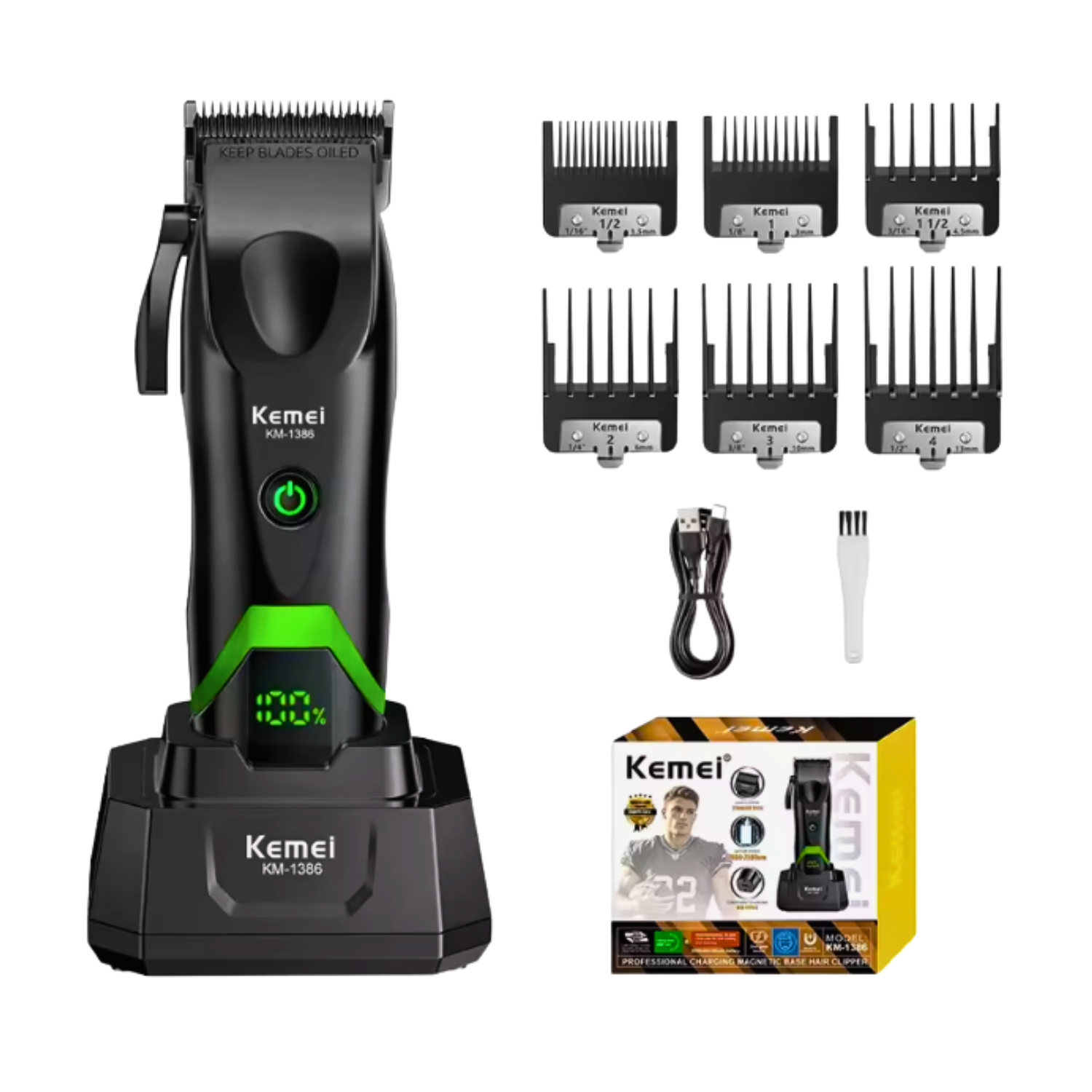 Kemei KM-1386 Cortapelos Profesional Inalámbrico Negro 7500RPM - siemprecompra