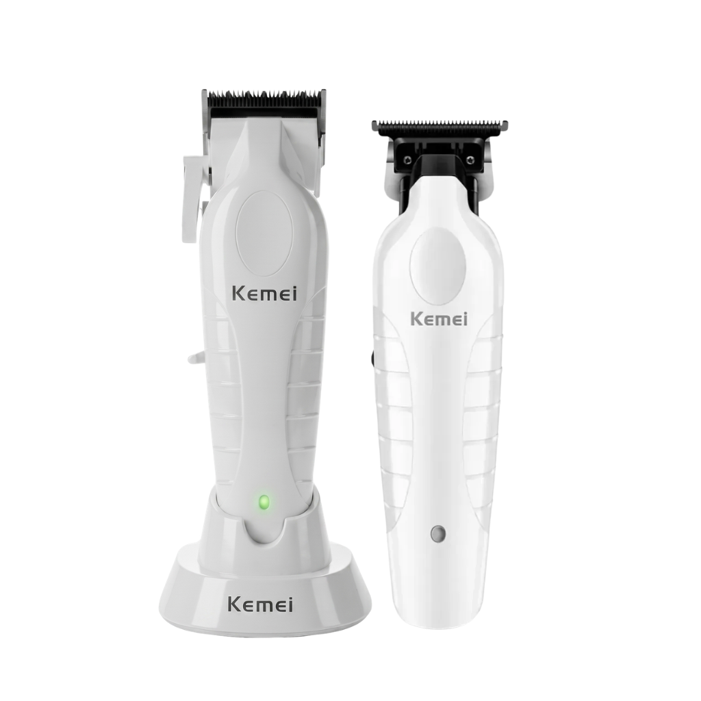 Combo Kemei Profesional Cortadora KM 2296 y Patillera KM 2299 Edicion Blanco