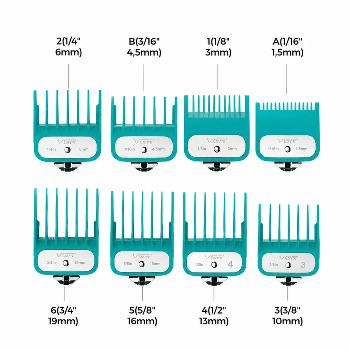 Set De 8 Peines Metálicos Profesionales VGR V-891 Para Clipper