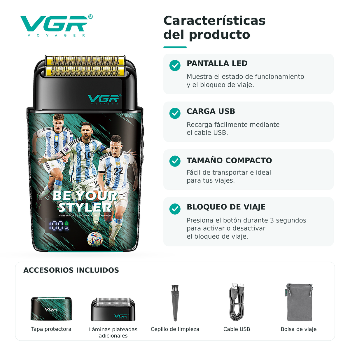 Afeitadora Profesional VGR V-309 Shaver Recargable USB