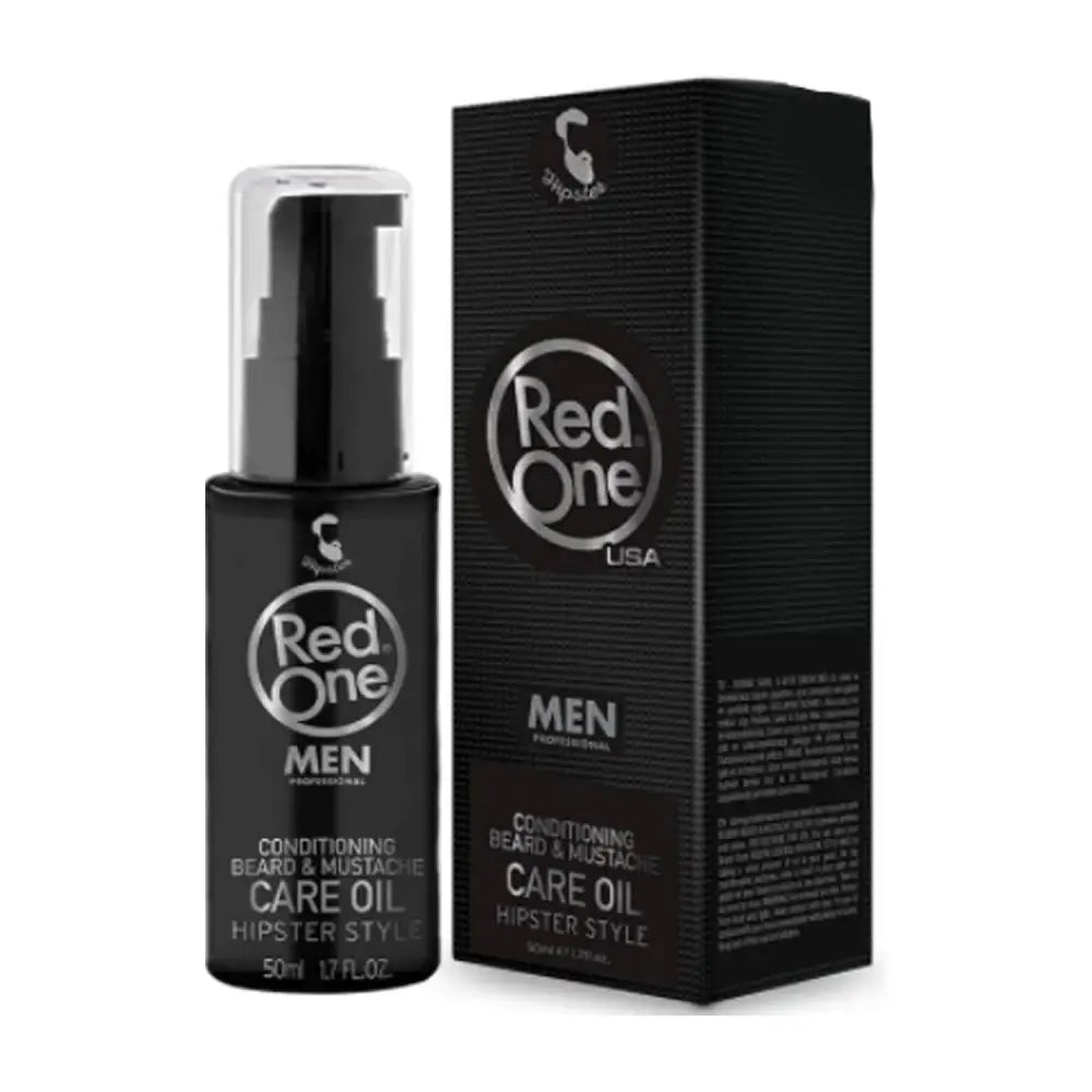 Aceite Cuidado Barba Red One en botella negra con caja, excelente producto para el cuidado