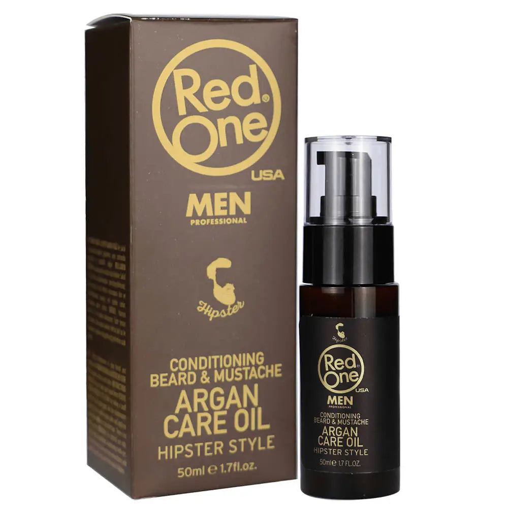 Aceite Cuidado de Barba y Bigote Argan Red One en botella oscura, excelente producto