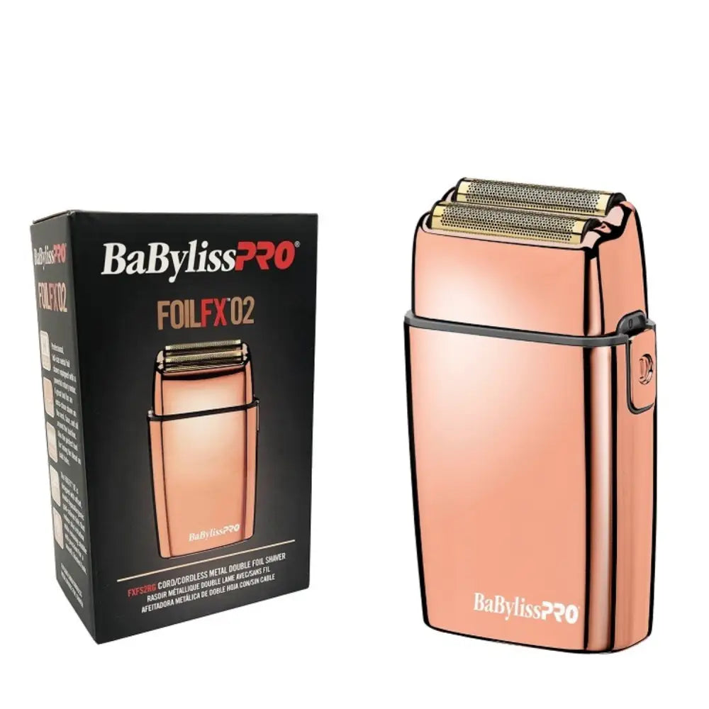 Afeitadora BaBylissPRO FoilFX02 Rosa Claro Gold con su caja, perfecta para un afeitado suave