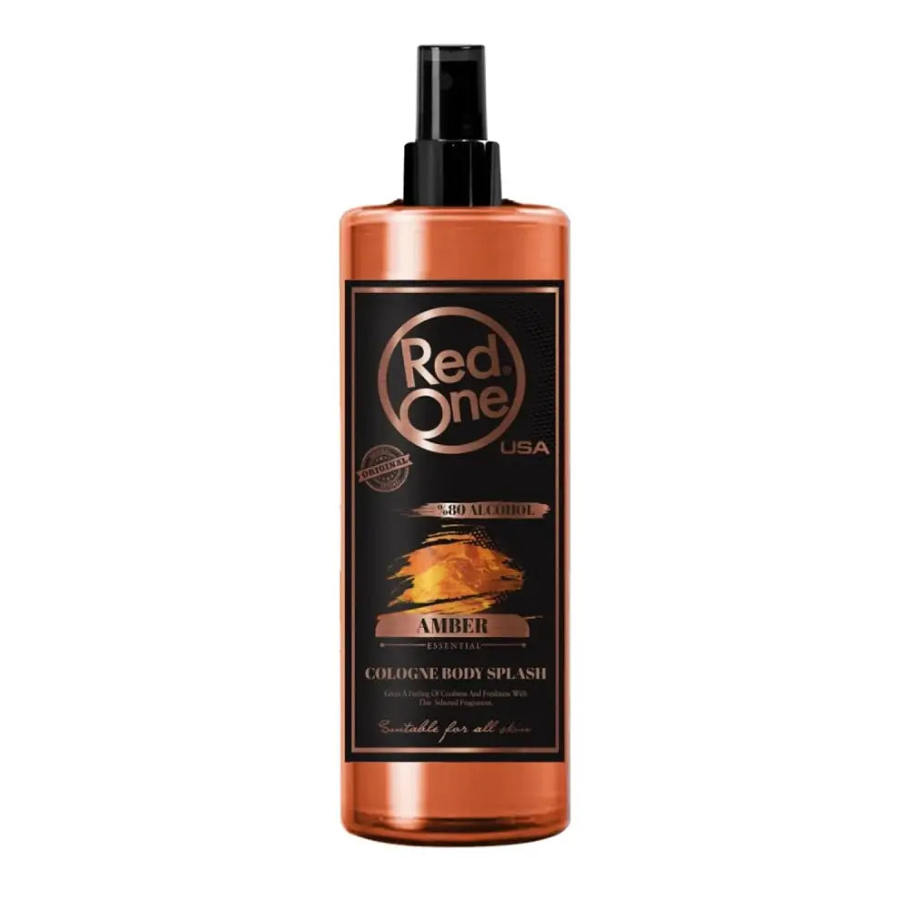 Botella naranja marrón de Amber Body Splash Red One Varon con tapa negra