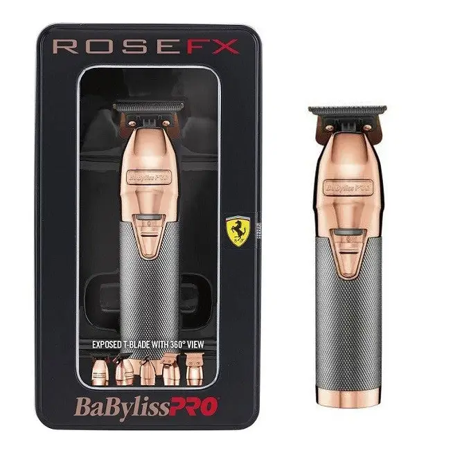 Trimmer BaBylissPRO RoseFX T-Blade en rosa dorado y negro con diseño Ferrari