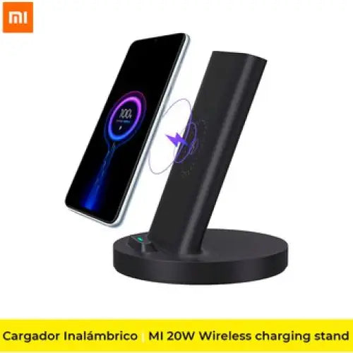 Base de carga inalámbrica Xiaomi 20W con luz azul y teléfono cargándose