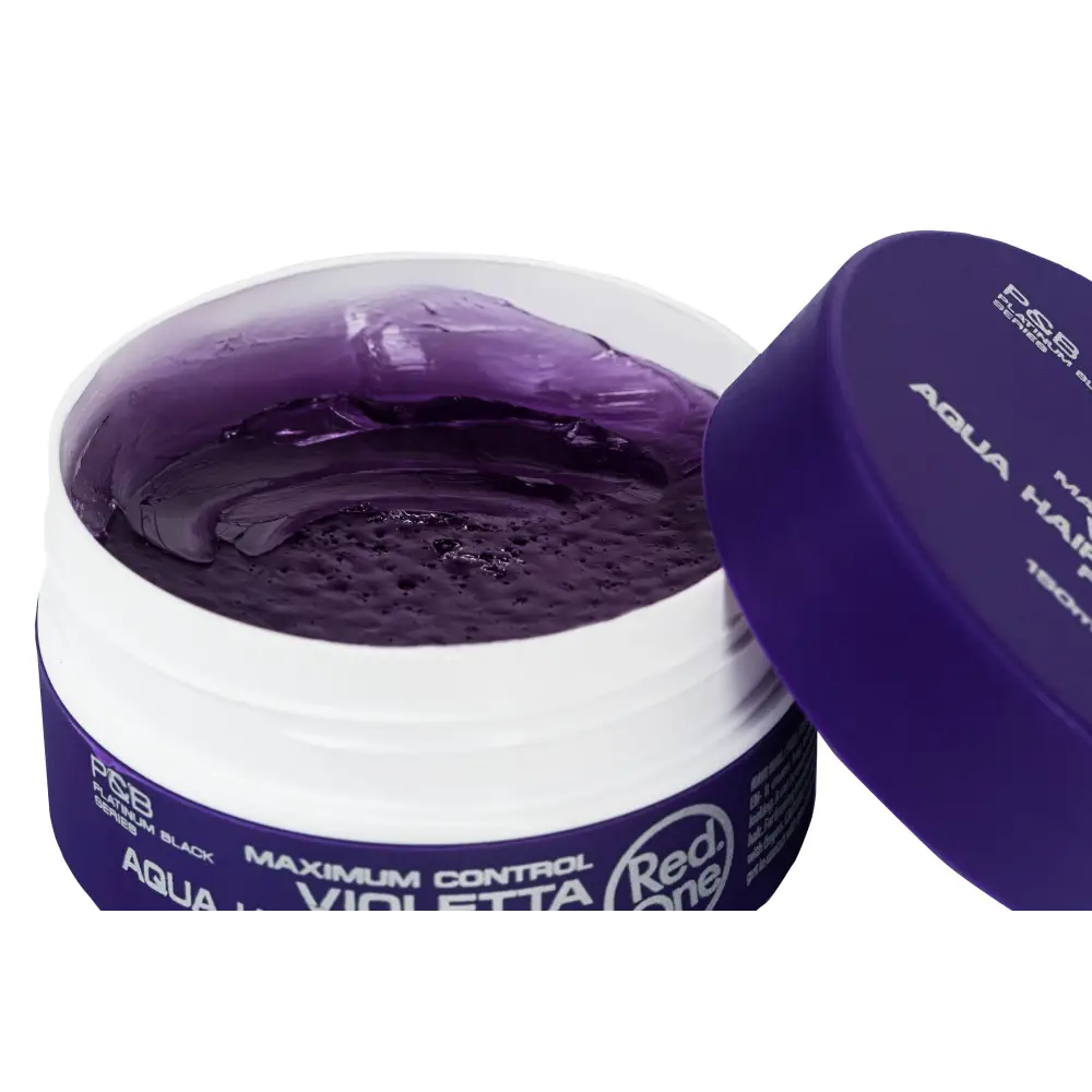 Cera Capilar Red One Aqua Hair Gel Wax Violetta en envase blanco y azul para estilizar