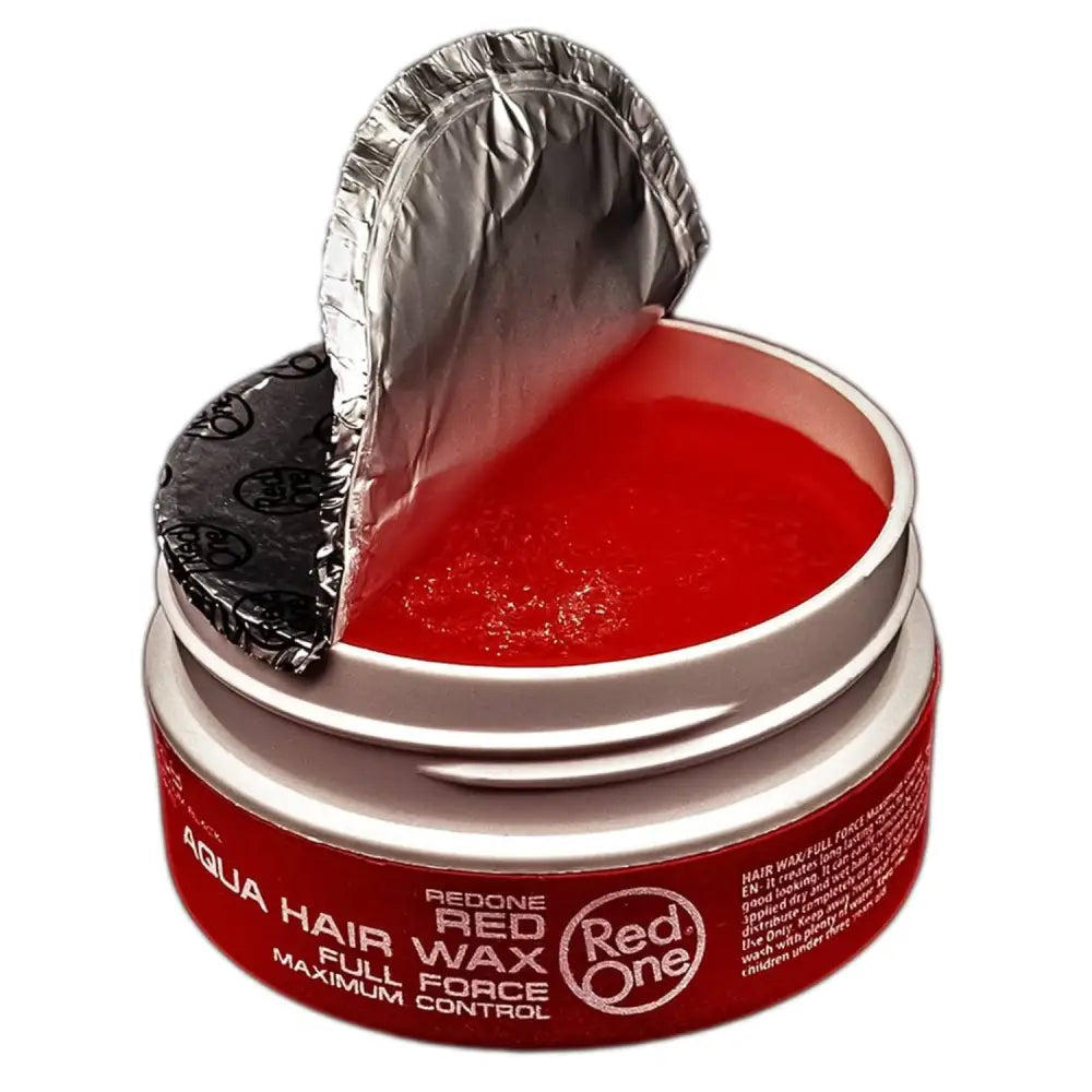 Cera Red One Aqua Hair Wax Red 150ml en envase metálico con tapa abierta