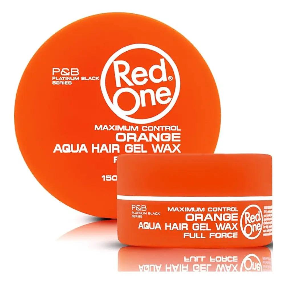 Envase naranja de Cera Red One Aqua Hair Wax para un estilo con máximo control