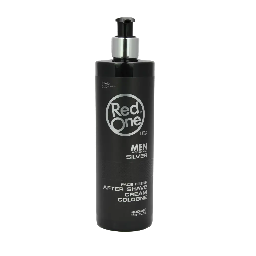 Botella negra de Red One Men Silver after shave crema 400ml con dispensador