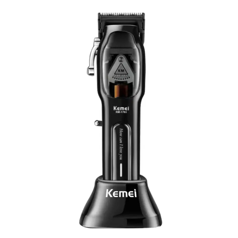 Kemei KM-1763, cortadora de pelo profesional, negra con base de carga