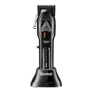 Cortadora de pelo profesional Kemei KM-1763 negra con base de carga elegante