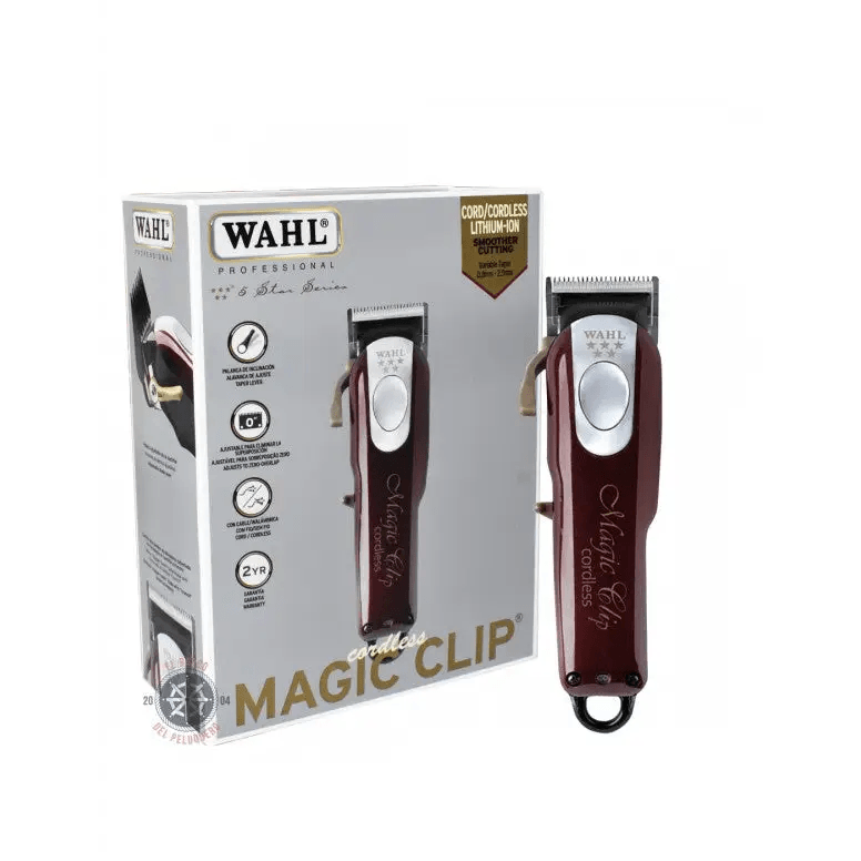 Cortadora de pelo Wahl Magic Clip Cordless en burgundy y plata para un corte perfecto