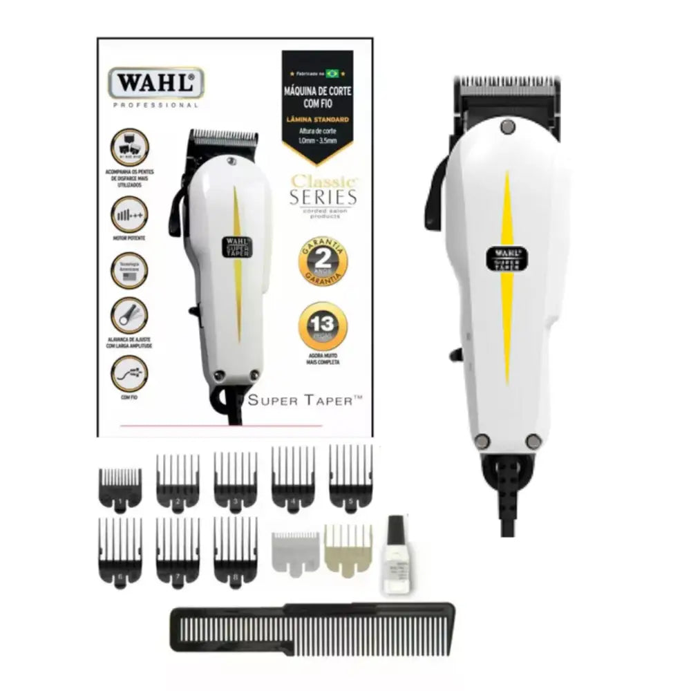 Cortadora de Pelo Wahl Professional Taper Blanca 220V con accesorios y peines