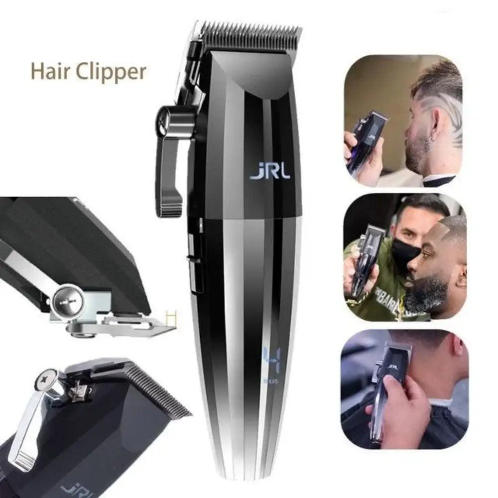 Cortadora JRL Fresh Fade 2020C negra y plateada con ajuste de cuchilla y trim metálico