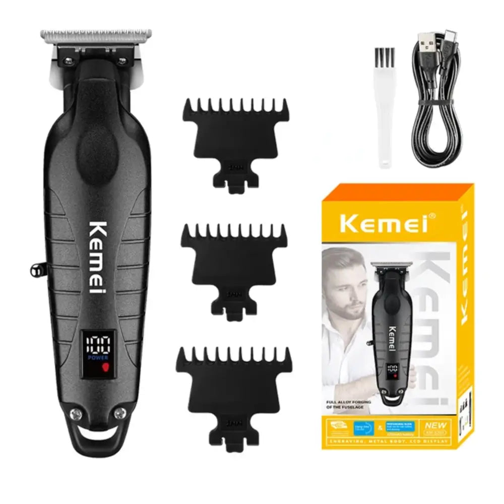 Cortadora Profesional Kemei KM-2293 con pantalla digital y accesorios intercambiables