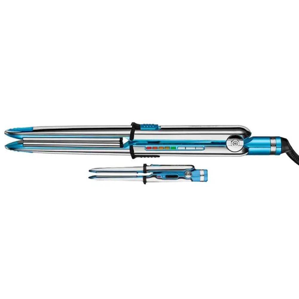Plancha Optima 3000 y mini 2000 de Babyliss, con múltiples barriles en plata y azul