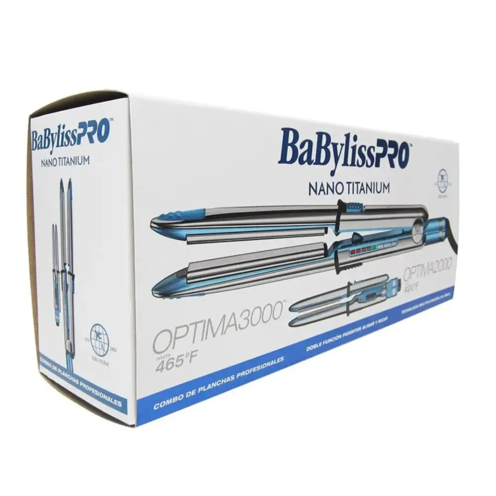 Plancha Optima 3000 de BaBylissPRO en su empaque del Kit BaByliss Plancha