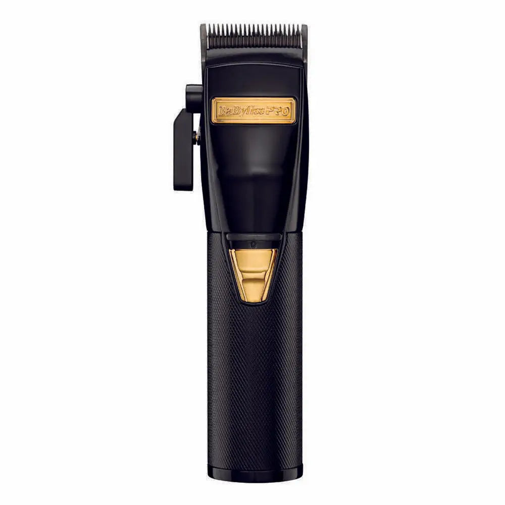 Maquina de corte Babyliss Pro negra y dorada con mango texturizado en kit Black Fx Combo