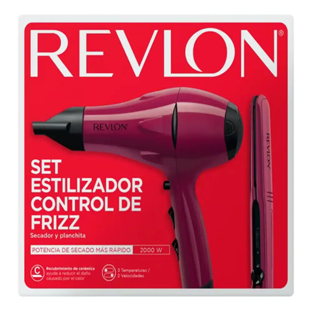 Secador Revlon rosa con control de frizz del Kit de Peinado Revlon y plancha alisadora