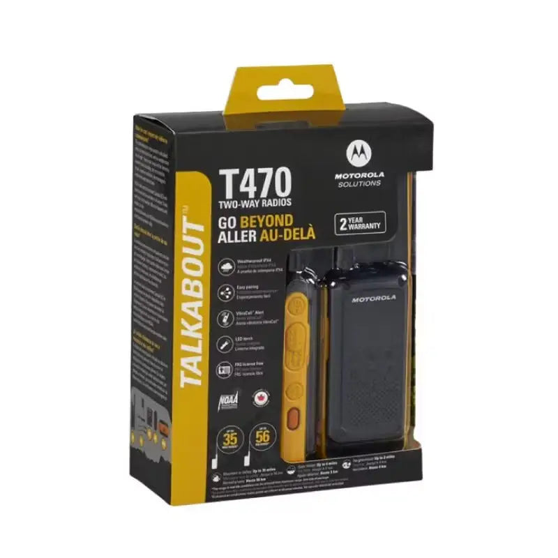 Paquete de kit de radio comunicador Motorola T470 en negro y amarillo