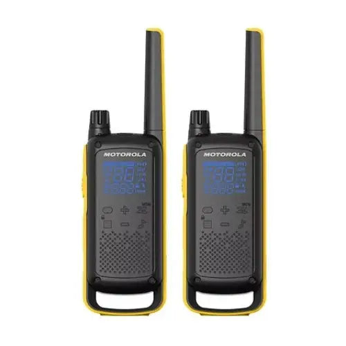 Kit de radio comunicador Motorola T470 en negro y amarillo con pantallas LCD