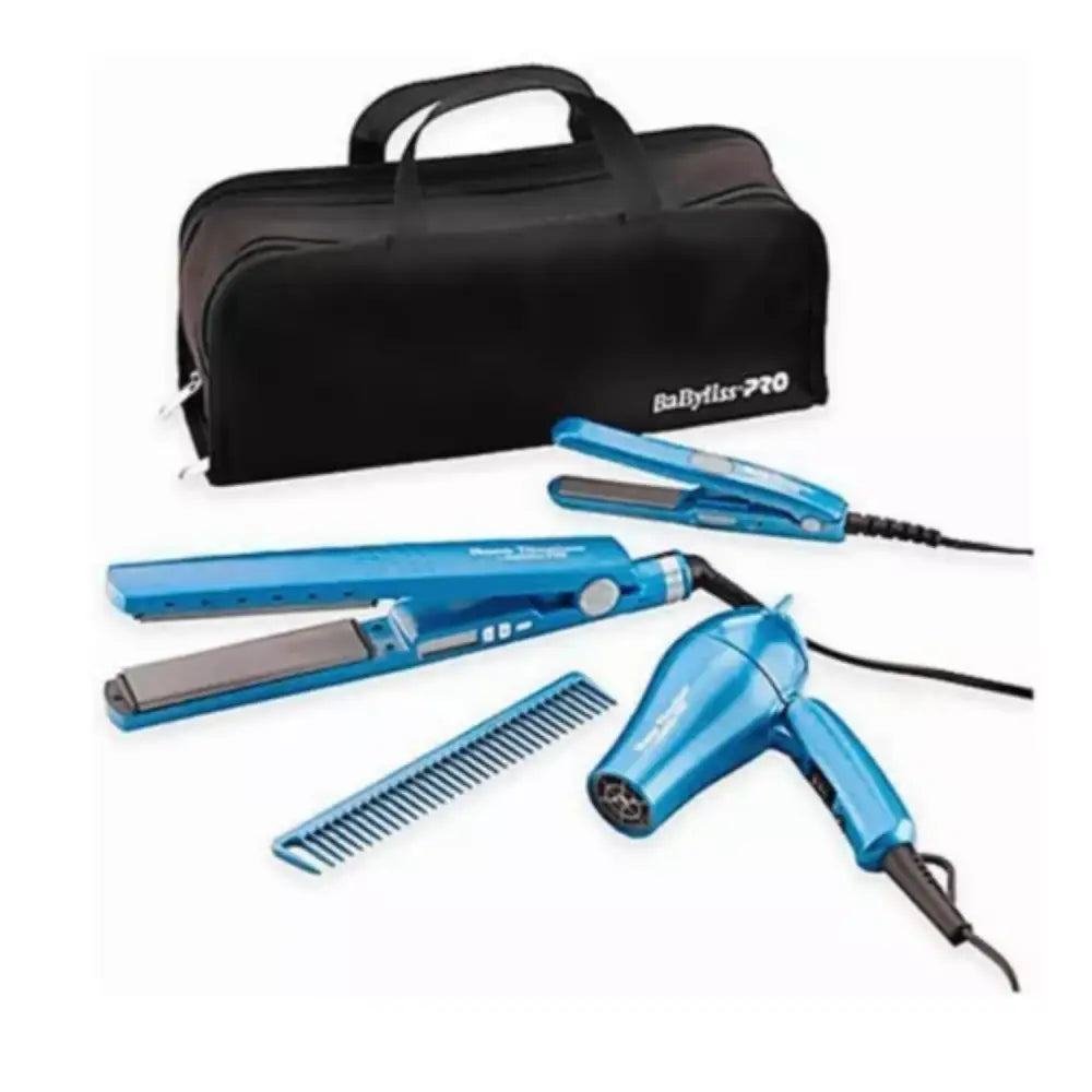 Kit Travel Planchas Babylisspro con secador, planchas, peine y estuche azul