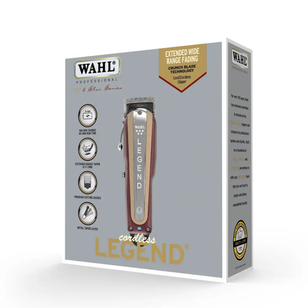 Cortadora Wahl Profesional Legend Cordless con detalles en oro rosa en su empaque