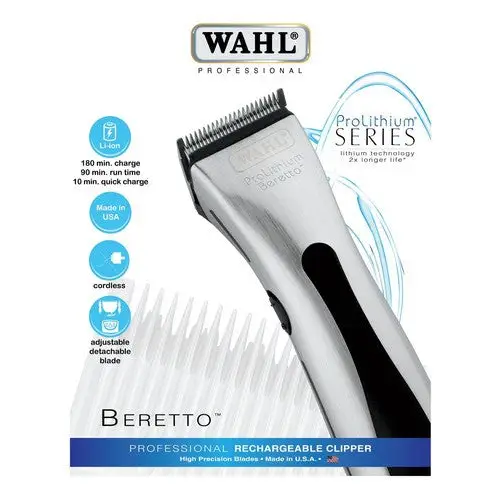 Maquina desvelladora Wahl Beret recargable en plata y negro, clipper inalámbrico profesional