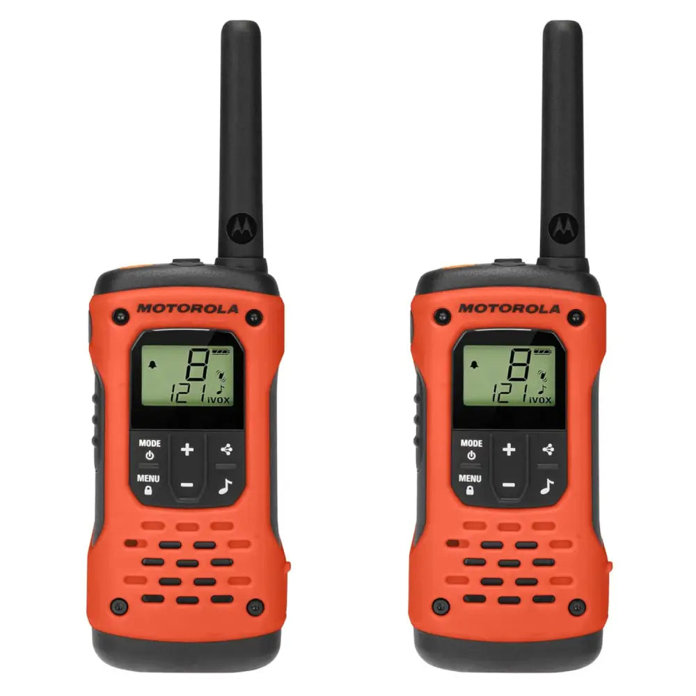 Radiocomunicadores Motorola T605 Talkabout H2O 56km con display LCD y canales color naranja