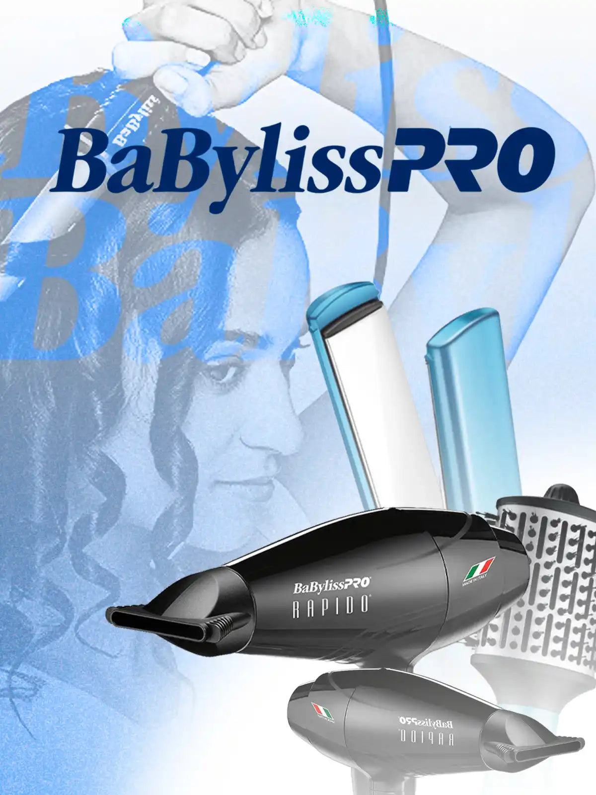 Secador de pelo profesional BaBylissPRO negro con un elegante diseño en forma de torpedo.