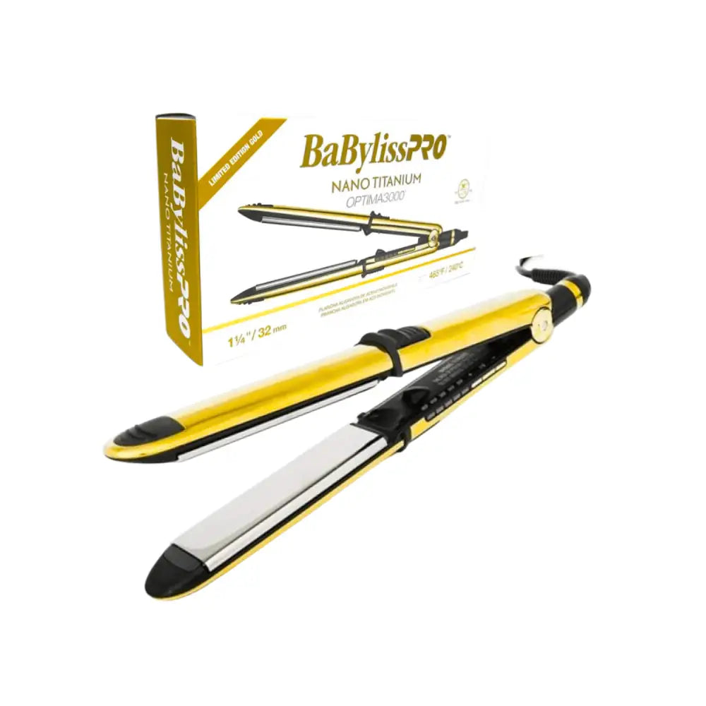 Plancha BabylissPro Nano Titanium Optima 3000 Gold en amarillo y negro con placas de titanio