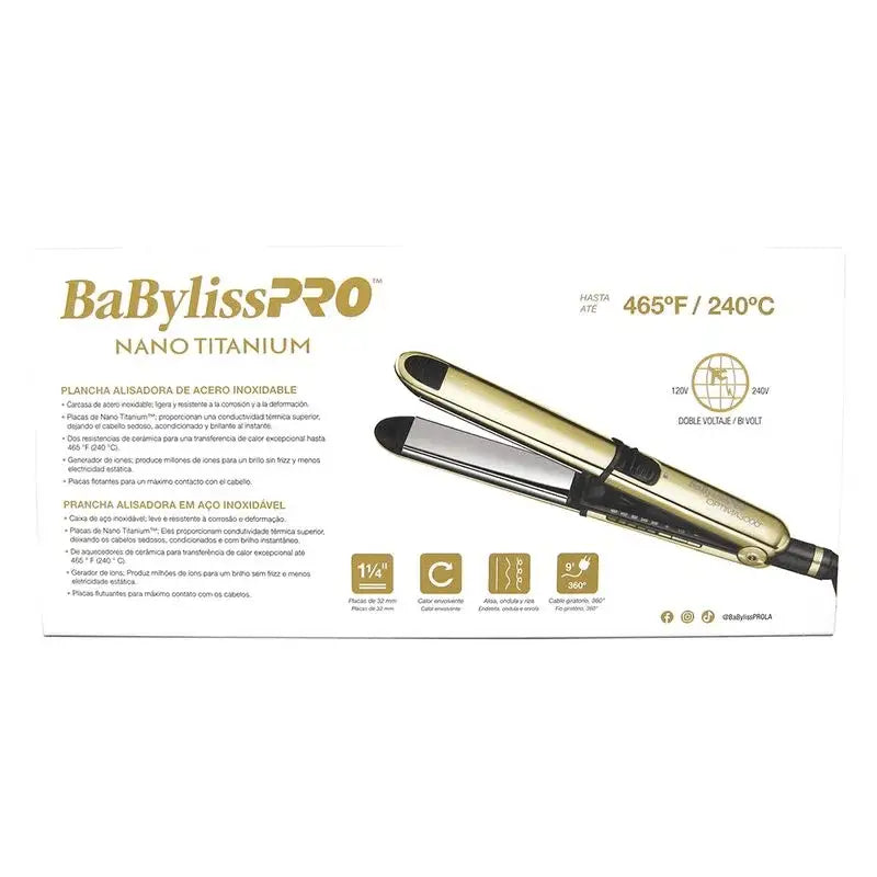 Plancha BabylissPro Nano Titanium Optima 3000 Gold, perfecta para alisar el cabello