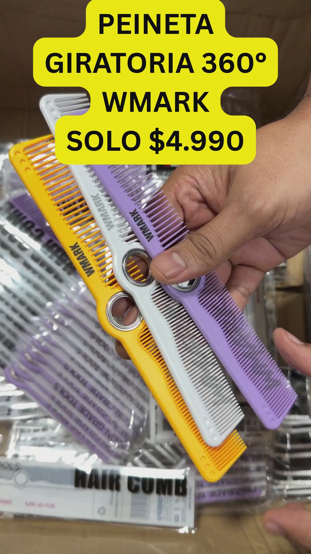 Cargar vídeo: Peineta Giratoria WMARK W-66 360° Doble Uso Barbería Purpura