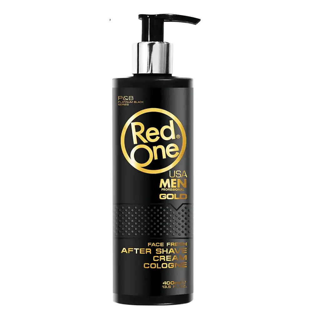 Botella negra de Red One After Shave Crema con letras doradas 400ml