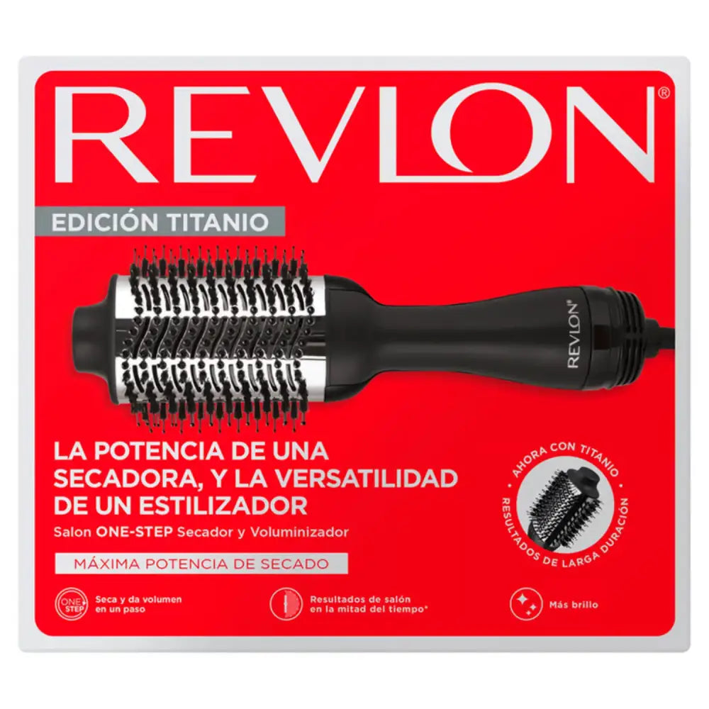 Cepillo Secador One Step Titanio de Revlon con mango negro y barril de cerdas