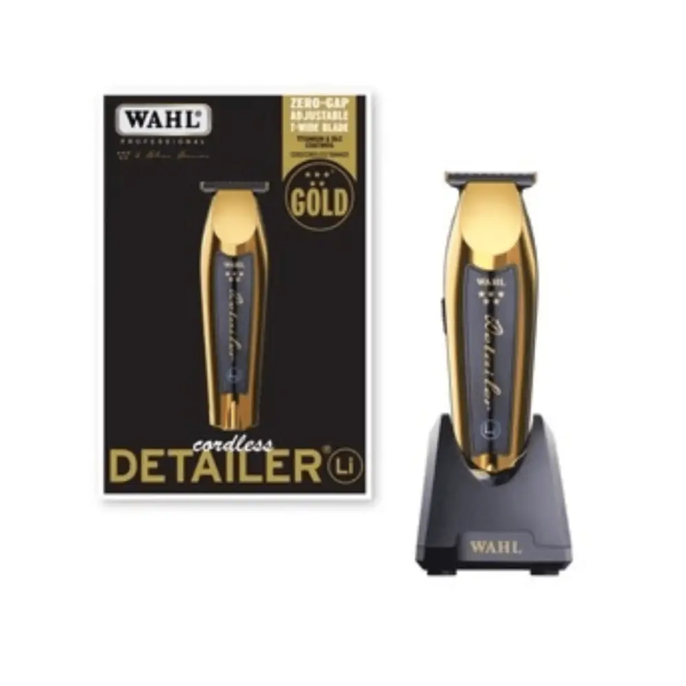 Recortadora Wahl Combo Oro Gold Detailer Li y Magic Clip en su base de carga