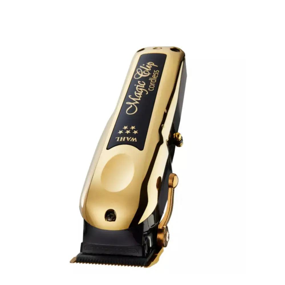 Máquina cortapelo inalámbrica Wahl Magic Clip Gold con diseño elegante en negro y oro
