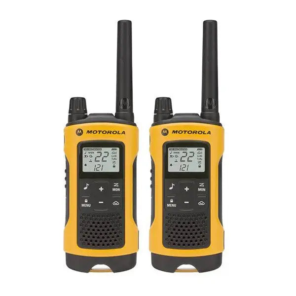 Walkie-talkies Motorola Talkabout T402 en amarillo y negro, ideales como radio comunicador