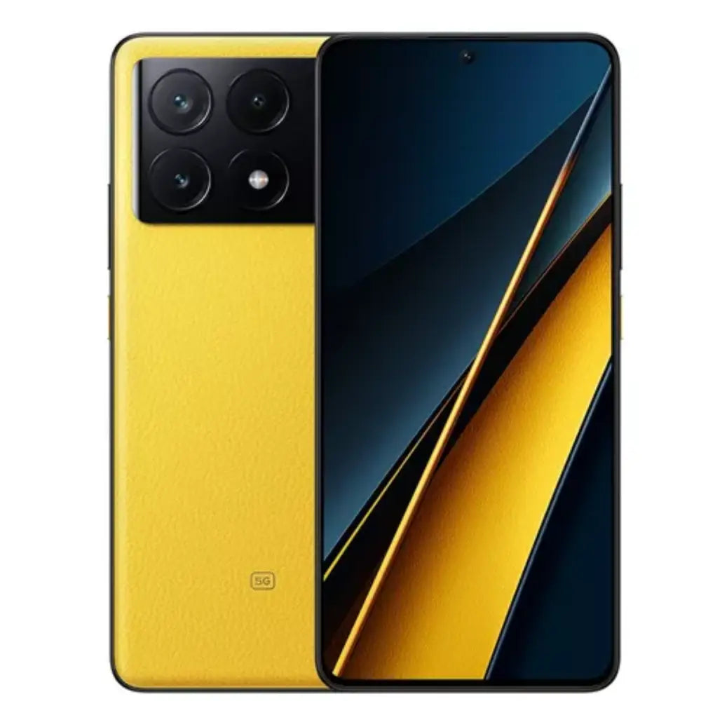 Smartphone amarillo Xiaomi Poco X6 Pro 5G Dual Sim, triple cámara y pantalla negra