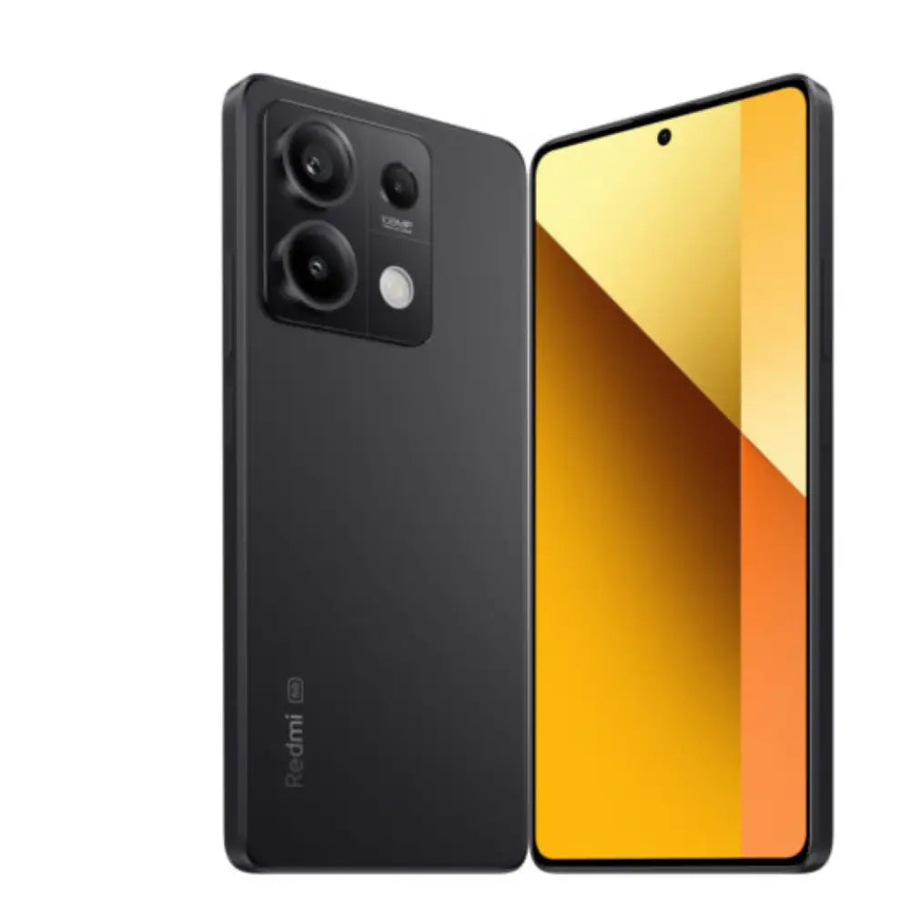 Smartphone Xiaomi Redmi Note 13 5G negro con pantalla amarilla y triple cámara