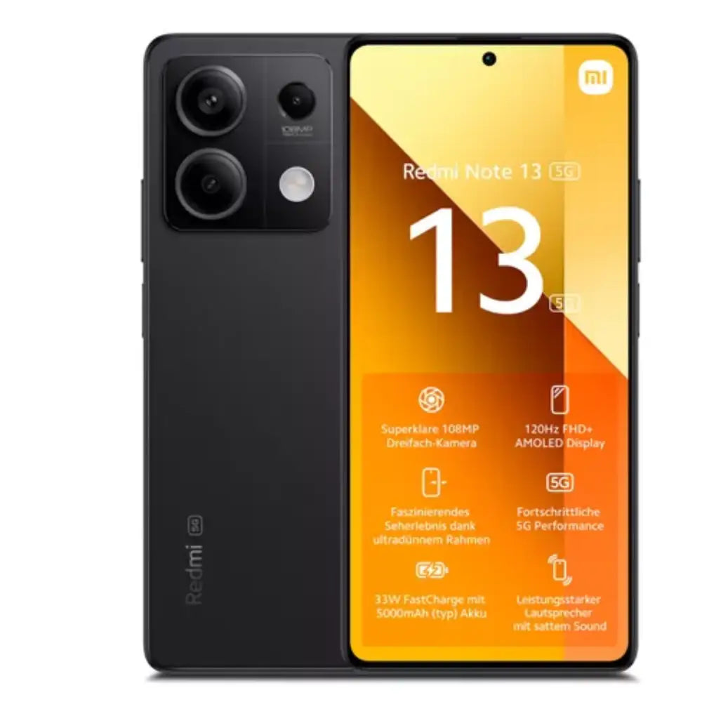 Xiaomi Redmi Note 13 5G con cámara dual y pantalla naranja, 256GB/8GB liberado